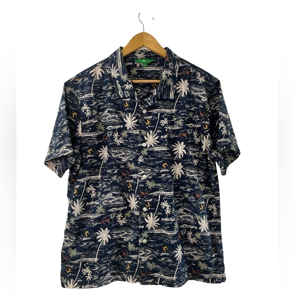 DIP Vintage Hawaiian Shirt Navy Surf Ocean Print Men’s L 100% Cotton